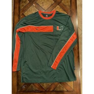 Vintage Nike Men's Miami Hurricanes Green and Orange Pullover Size XL